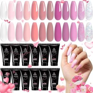 imageBeetles Poly Nail Extension Gel Kit 4 Colors Pink White Poly Nail Gel Builder Nail Gel with Poly Brush ampamp Slip Solution Nail Salon All In 1 Kit Christmas Gift for Women UV ampamp LED Needed12 Pcs Refined Touch