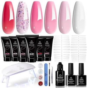 imageBeetles Poly Nail Extension Gel Kit 4 Colors Pink White Poly Nail Gel Builder Nail Gel with Poly Brush ampamp Slip Solution Nail Salon All In 1 Kit Christmas Gift for Women UV ampamp LED Needed00Pink Poly Nail Gel Kit
