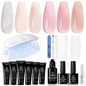 imageBeetles Poly Nail Extension Gel Kit 4 Colors Pink White Poly Nail Gel Builder Nail Gel with Poly Brush ampamp Slip Solution Nail Salon All In 1 Kit Christmas Gift for Women UV ampamp LED NeededJelly Nude Pink