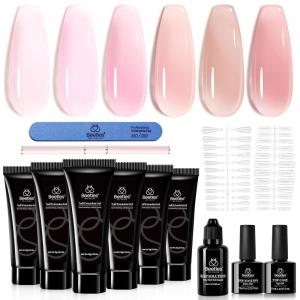imageBeetles Poly Nail Extension Gel Kit 4 Colors Pink White Poly Nail Gel Builder Nail Gel with Poly Brush ampamp Slip Solution Nail Salon All In 1 Kit Christmas Gift for Women UV ampamp LED NeededRomantic Tenderness