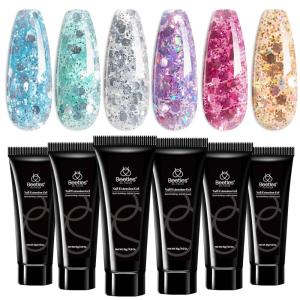 imageBeetles Poly Nail Extension Gel Kit 4 Colors Pink White Poly Nail Gel Builder Nail Gel with Poly Brush ampamp Slip Solution Nail Salon All In 1 Kit Christmas Gift for Women UV ampamp LED NeededUltra Sparkle Extension Gel
