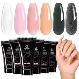 imageBeetles Poly Nail Gel Set  6 Colors Jelly Nude Pink Builder Nail Enhancement for Beginner ampamp Professional Nail Extension Kit DIY Home for Women Girls UV ampamp LED Needed06 Colors Date with Beauty
