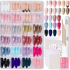 imageBeetles Press On Nails Kit  Creamy Drizzle  720Pcs 24 Colors Short Square Press On Nails  15 Sizes French Glossy Glitter Jelly With Nail Glue ampamp Nail Tabs Stickers Fake Nails Kit Art For WomenAShort Almond720PCSMirror Ball