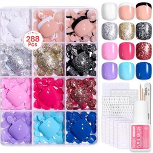 imageBeetles Press On Nails Kit  Creamy Drizzle  720Pcs 24 Colors Short Square Press On Nails  15 Sizes French Glossy Glitter Jelly With Nail Glue ampamp Nail Tabs Stickers Fake Nails Kit Art For WomenDToenails Short Squaval288PCS