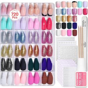 imageBeetles Press On Nails Kit  Creamy Drizzle  720Pcs 24 Colors Short Square Press On Nails  15 Sizes French Glossy Glitter Jelly With Nail Glue ampamp Nail Tabs Stickers Fake Nails Kit Art For WomenBShort Squaval720PCSPrism Pop