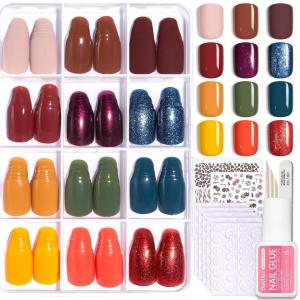 imageBeetles Press On Nails Kit  Creamy Drizzle  720Pcs 24 Colors Short Square Press On Nails  15 Sizes French Glossy Glitter Jelly With Nail Glue ampamp Nail Tabs Stickers Fake Nails Kit Art For WomenCShort Square360PCSFestival Glow