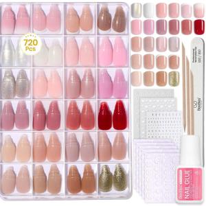 imageBeetles Press On Nails Kit  Creamy Drizzle  720Pcs 24 Colors Short Square Press On Nails  15 Sizes French Glossy Glitter Jelly With Nail Glue ampamp Nail Tabs Stickers Fake Nails Kit Art For WomenBShort Square720PCSCreamy Drizzle