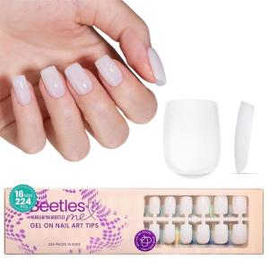 imageBeetles Press on Nails 150 PCS 4 in 1 Ombre Gel Nail Tips Rosy Brown Medium Coffin Press ons Preapplied Primer ampamp Base Coat Glue on Nail Tips No Need to File Fake Nails DIY Nails Gift for WomenEMilky White Short Squoval