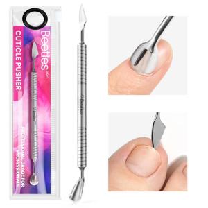 imageBeetles Pro Cuticle Pusher Professional Stainless Steel Cuticle Remover MultiFunction Dual Ended Nail Pusher for Fingernail Toenail NailCare Salon Manicure NeedsHorseshoe11mm  Angled Blade13mm