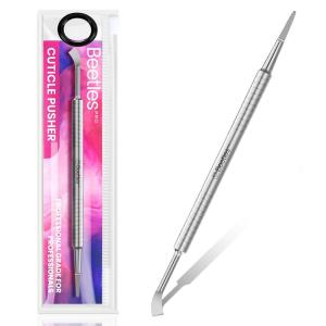 imageBeetles Pro Cuticle Pusher Professional Stainless Steel Cuticle Remover MultiFunction Dual Ended Nail Pusher for Fingernail Toenail NailCare Salon Manicure NeedsSerrated Edge14mm  Curved Blade5mm