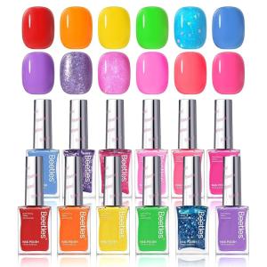imageBeetles Quick Dry Neon Nail Polish Set  Glitter Rainbow Nail Polish Set 12 Colors Regular Air Dry Fingernail Polishs Pack for DIY Nail Art Salon Home Women Christmas GiftCandy Rush