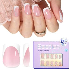 imageBeetles Short Squoval French Tip Press On Nails 16 Sizes 64 Pcs Pink Squoval Shape Short Square Press On Nails Fake Nails Extensions Gel Nail Tips Nail Art DIY Manicure Gifts for Women0016 Sizes 64 Pcs Pink Short Squoval