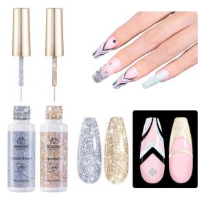 imageBeetles Silver ampamp Golden Nail Art Gel Liner 2 Pcs Reflective Glitter Gel Nail Polish Soak Off Uv Lamp for Thin French Line Nails Manicure Nails Art Brush Paint