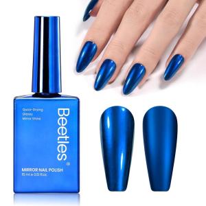 imageBeetles Sliver Mirror Nail Polish  Chrome Glint 15ml Quick Dry Metallic Nail Polish Chrome Mirror Effect High Glossy Nail Art Manicure Home DIYShine Blue