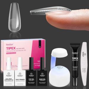 imageBeetles Tipex Instant Apex Nail Tips Kit  Almond Medium 224PCS 16 Sizes  PreEtched Thick Full Cover Acrylic Tips with Tipex Nail Glue Dehydrator Primer Base ampamp Top Coat Mini UV Lamp11Coffin Medium Tipex Nail Kit with Prime