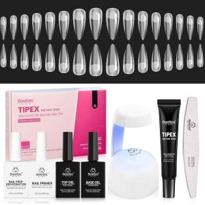 imageBeetles Tipex Instant Apex Nail Tips Kit  Almond Medium 224PCS 16 Sizes  PreEtched Thick Full Cover Acrylic Tips with Tipex Nail Glue Dehydrator Primer Base ampamp Top Coat Mini UV Lamp13Stiletto Long Tipex Nail Kit with Prime