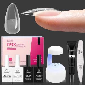 imageBeetles Tipex Instant Apex Nail Tips Kit  Almond Medium 224PCS 16 Sizes  PreEtched Thick Full Cover Acrylic Tips with Tipex Nail Glue Dehydrator Primer Base ampamp Top Coat Mini UV Lamp10Almond Medium Tipex Nail Kit with Prime