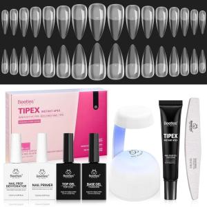 imageBeetles Tipex Instant Apex Nail Tips Kit  Almond Medium 224PCS 16 Sizes  PreEtched Thick Full Cover Acrylic Tips with Tipex Nail Glue Dehydrator Primer Base ampamp Top Coat Mini UV Lamp14Stiletto Medium Tipex Nail Kit with Prime