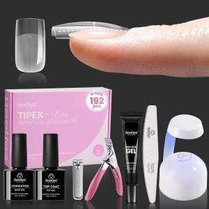 imageBeetles Tipex Lite Apex Nail Tips Kit Almond Short 192pcs 16 Sizes with UV Nail Glue Base ampamp Top Coat Mini Nail Lamp Nail Clipper ampamp Cuticle NipperPreBuilding PreEtched Acrylic Tips KitTipex LiteSquare Short 192pcs Kit