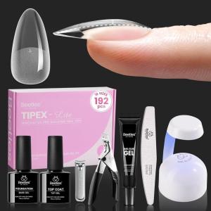 imageBeetles Tipex Lite Apex Nail Tips Kit Almond Short 192pcs 16 Sizes with UV Nail Glue Base ampamp Top Coat Mini Nail Lamp Nail Clipper ampamp Cuticle NipperPreBuilding PreEtched Acrylic Tips KitTipex LiteAlmond Medium 192pcs Kit