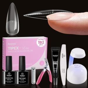 imageBeetles Tipex Lite Apex Nail Tips Kit Almond Short 192pcs 16 Sizes with UV Nail Glue Base ampamp Top Coat Mini Nail Lamp Nail Clipper ampamp Cuticle NipperPreBuilding PreEtched Acrylic Tips KitTipex LiteStiletto Medium 192pcs Kit