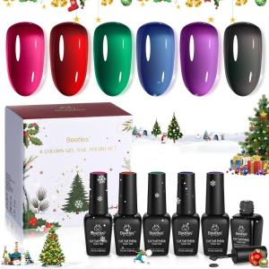 imageBeetles Vivid Noel Jelly Gel Nail Polish Set  6 Colors Christmas Gel Polish Kit Pink Red Black Blue Green Purple Sheer Translucent Effect Soak Off UV DIY Home Salon Manicure Winter Gift for Women000Vivid Noel Jelly