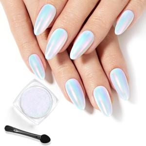 imageBeetles White Chrome Nail Powder for Gel Nails Pearl Cromer Nail Powder Mirror Effect Nails Gel Polish Glitter Manicure Holographic Pigment Nails Art Design Gifts for WomenA2Aurora Opal