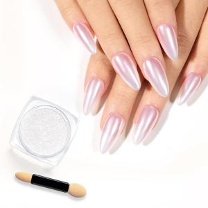 imageBeetles White Chrome Nail Powder for Gel Nails Pearl Cromer Nail Powder Mirror Effect Nails Gel Polish Glitter Manicure Holographic Pigment Nails Art Design Gifts for WomenAurora Silver Glazed