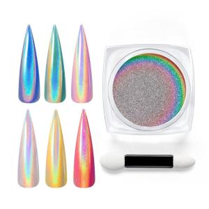 imageBeetles White Chrome Nail Powder for Gel Nails Pearl Cromer Nail Powder Mirror Effect Nails Gel Polish Glitter Manicure Holographic Pigment Nails Art Design Gifts for Women0Holographic Effect