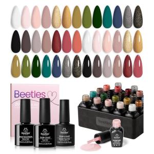 imagebeetles Winter Gel Polish Set  Waltz of Leaves Collection 36 Trendy Winter ampamp Christmas Brown Orange Colors Gel Polish Set With Base and Glossy Matte Glitter Top Coat Soak Off UV Led Holiday Nails00 Lucky Tarot