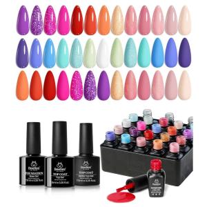 imagebeetles Winter Gel Polish Set  Waltz of Leaves Collection 36 Trendy Winter ampamp Christmas Brown Orange Colors Gel Polish Set With Base and Glossy Matte Glitter Top Coat Soak Off UV Led Holiday NailsGlamour Games