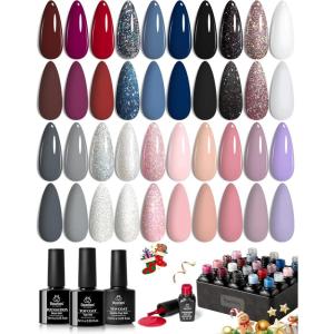 imagebeetles Winter Gel Polish Set  Waltz of Leaves Collection 36 Trendy Winter ampamp Christmas Brown Orange Colors Gel Polish Set With Base and Glossy Matte Glitter Top Coat Soak Off UV Led Holiday Nails0  Colors Modern Muse