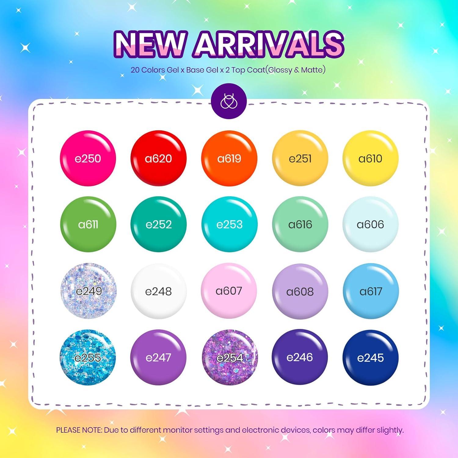 imageBeetles 24 Pcs Summer Rainbow Gel Nail Polish Set Unicorn Collection Neon Yellow Purple Gel Nail Polish with Beetles Gel Nail Polish Set 20 Colors Green Blue Burgundy Purple Brown Gel Polish Glitter