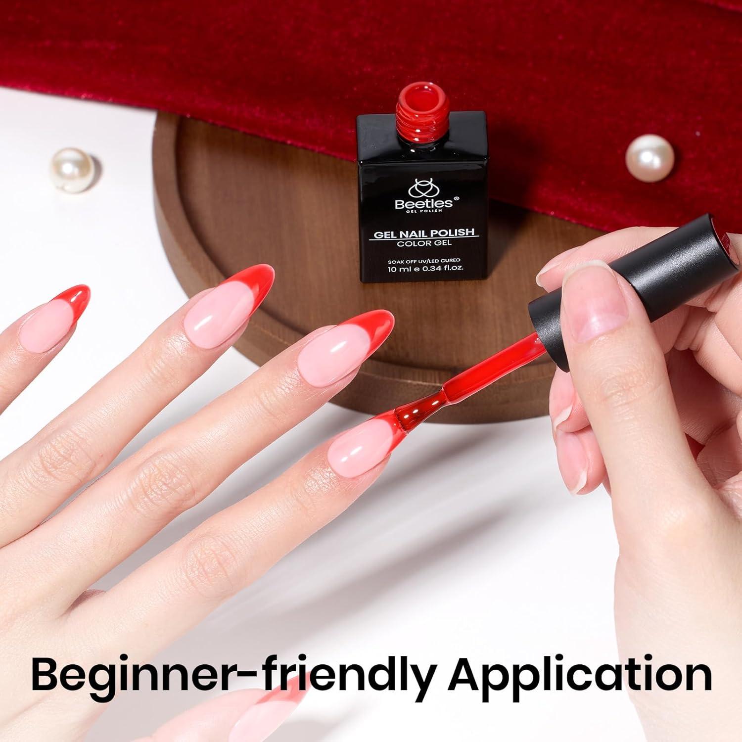 imageBeetles Black Winter Gel Nail Polish 10ml Classic Black Color Gel Polish Soak off UV Led Lamp Needed Manicure Salon DIY Home Gift for Women InkwellFlame Red