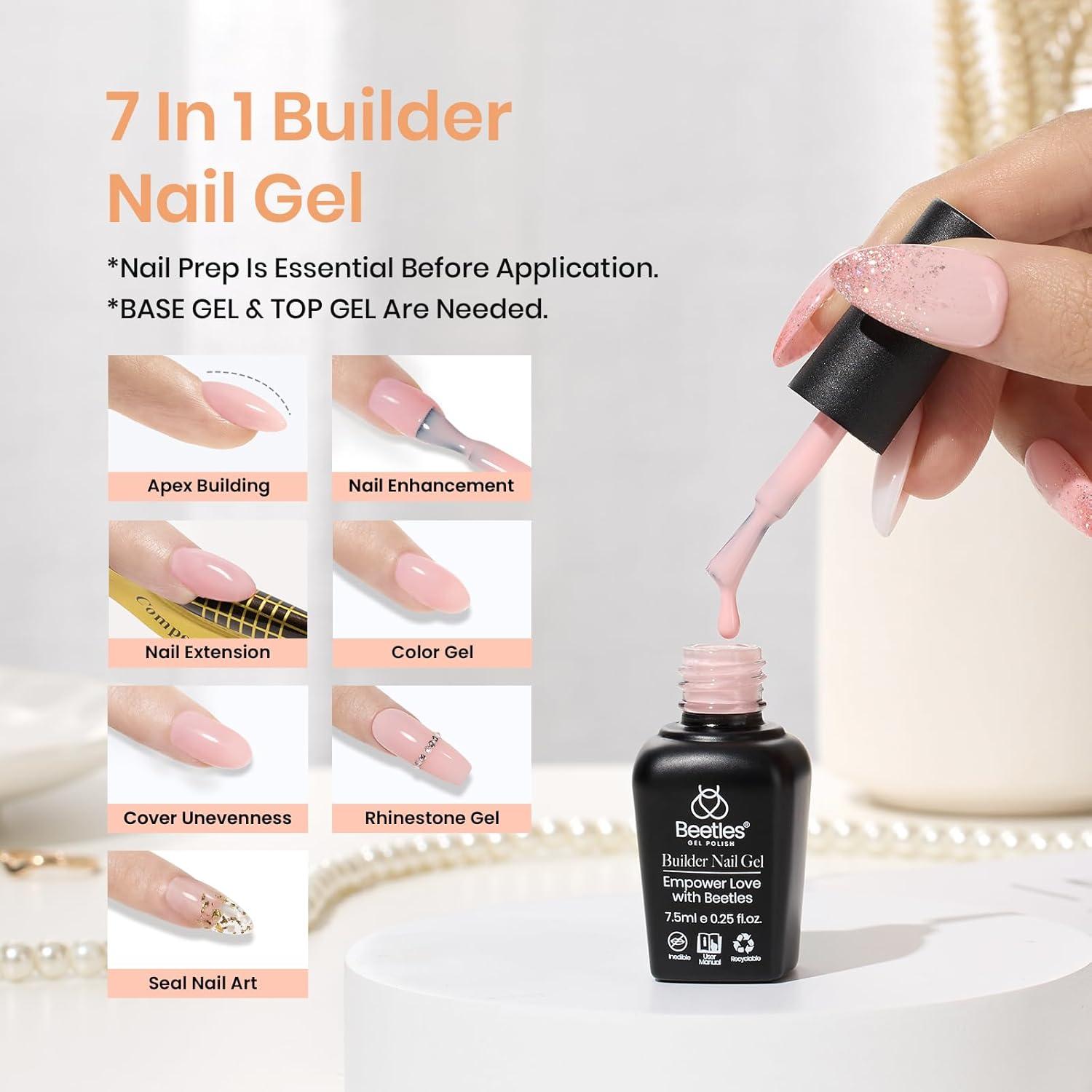 imageBeetles Builder Gel Set12 Colors 7 in 1 Nail Thickening Strengthening Building Apex for Beginner DIY Salon at HomePink Nude Gel Builder Nail Art Design Beauty Gifts for WomenUV ampamp LED Lamp NeededClear Nude Pink Brown Collection