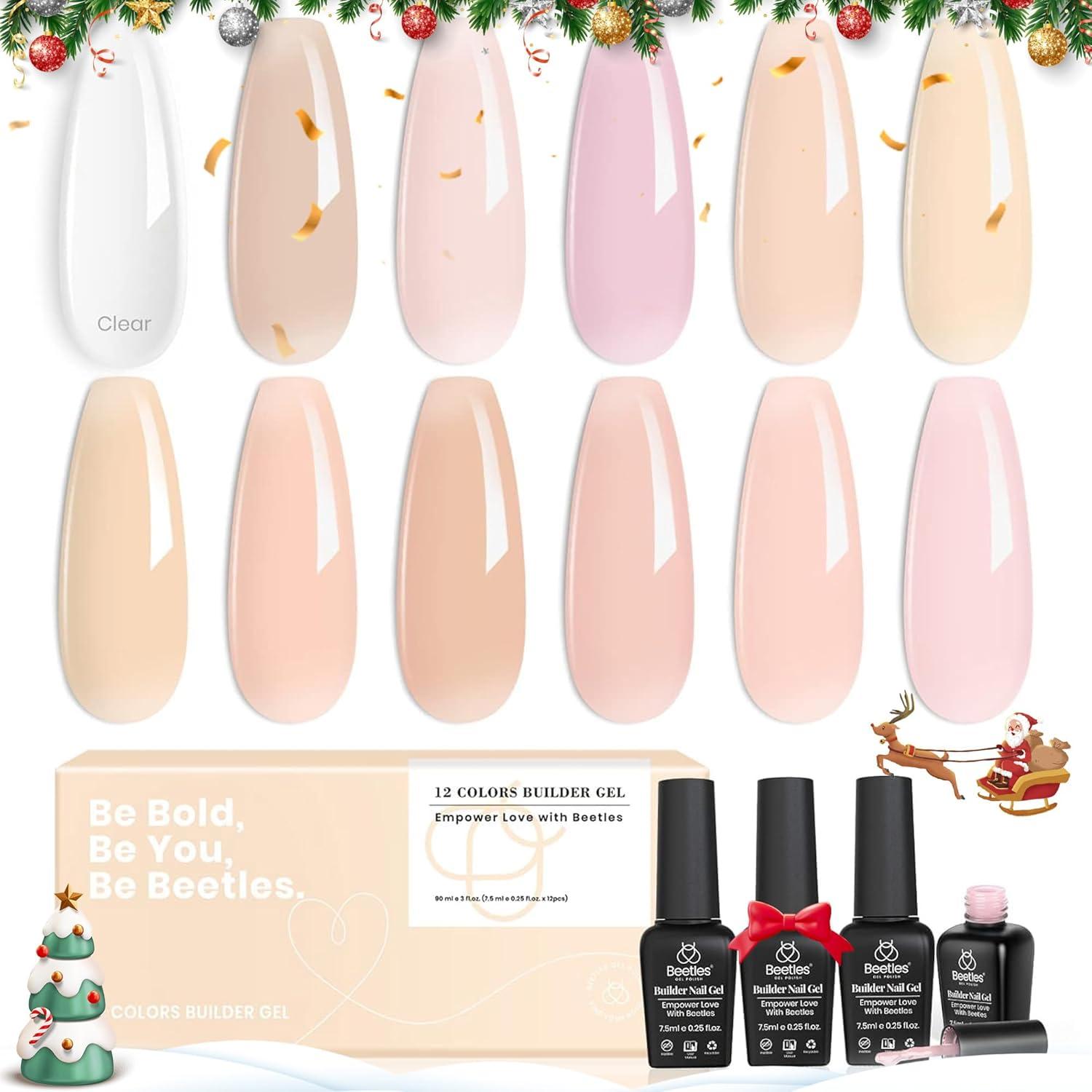 imageBeetles Builder Gel Set12 Colors 7 in 1 Nail Thickening Strengthening Building Apex for Beginner DIY Salon at HomePink Nude Gel Builder Nail Art Design Beauty Gifts for WomenUV ampamp LED Lamp NeededJelly Collection