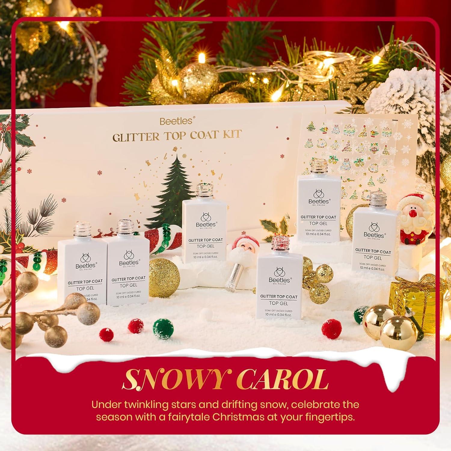 imageBeetles Christmas Limited Gel Top Coat Set 6Pcs 10ml Winter Sparkle Glitter Cat Eye Top Coat Gel Nail Polish No Wipe Long Lasting Soak Off U V LED New Year Manicure Salon DIY Gifts for Women