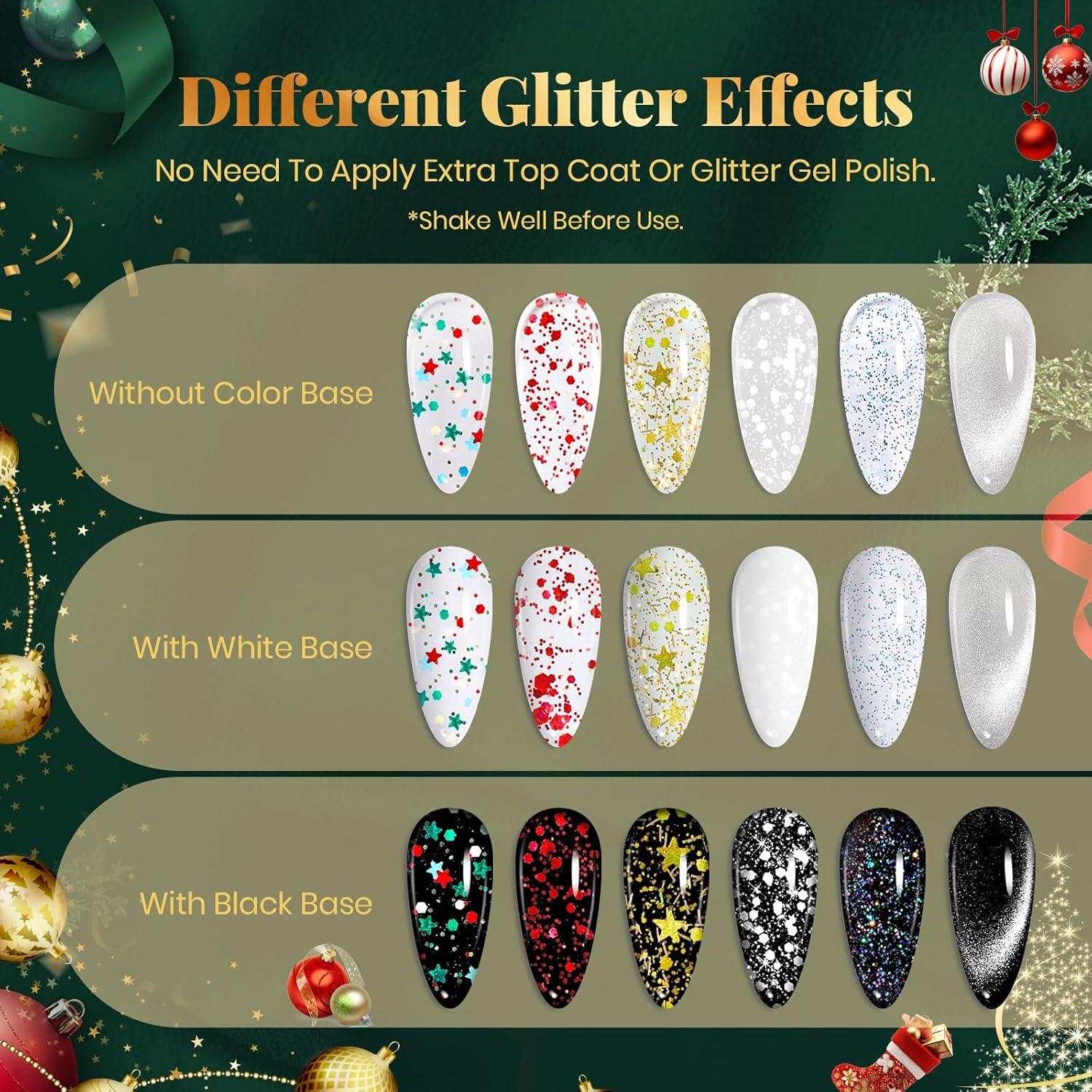 imageBeetles Christmas Limited Gel Top Coat Set 6Pcs 10ml Winter Sparkle Glitter Cat Eye Top Coat Gel Nail Polish No Wipe Long Lasting Soak Off U V LED New Year Manicure Salon DIY Gifts for Women