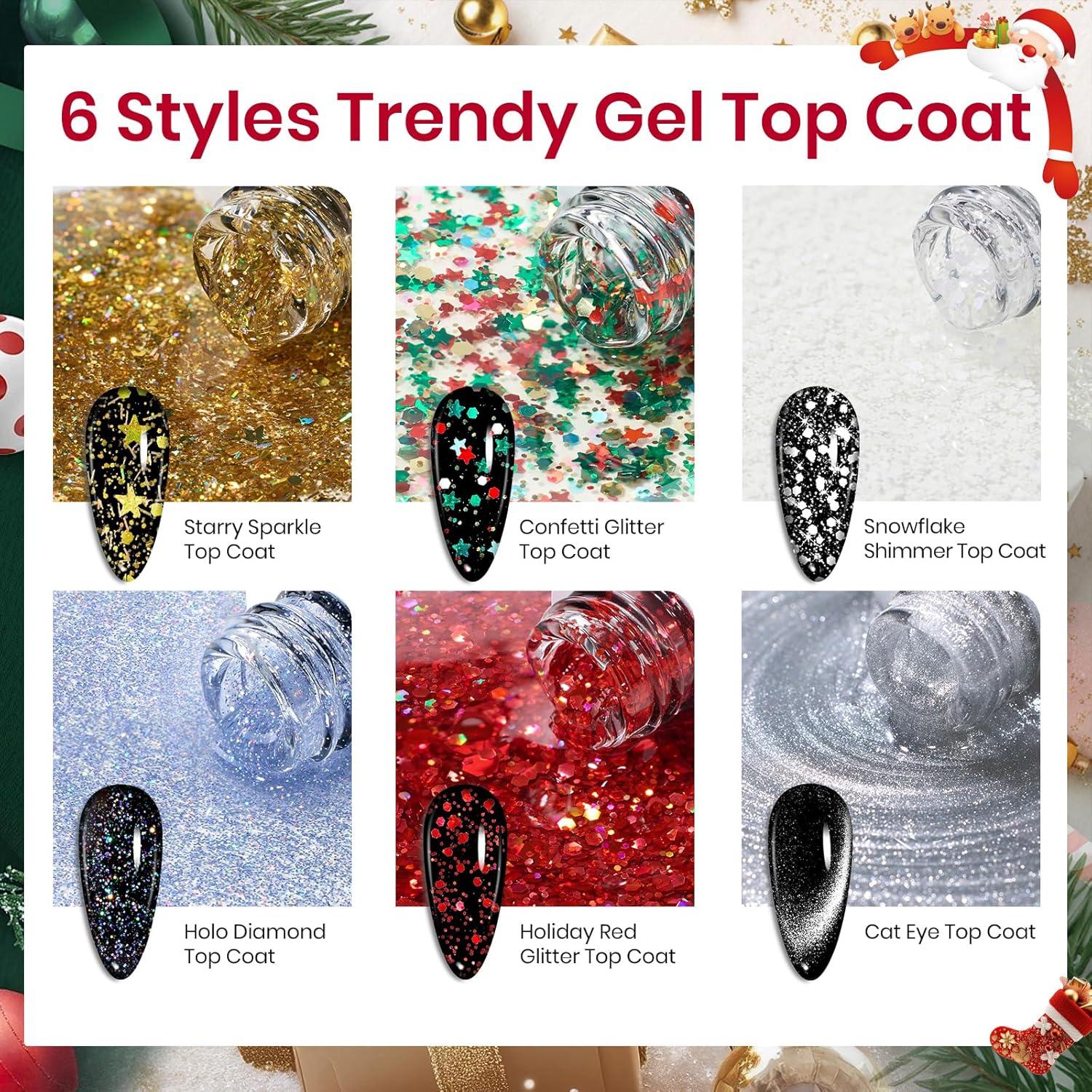 imageBeetles Christmas Limited Gel Top Coat Set 6Pcs 10ml Winter Sparkle Glitter Cat Eye Top Coat Gel Nail Polish No Wipe Long Lasting Soak Off U V LED New Year Manicure Salon DIY Gifts for Women