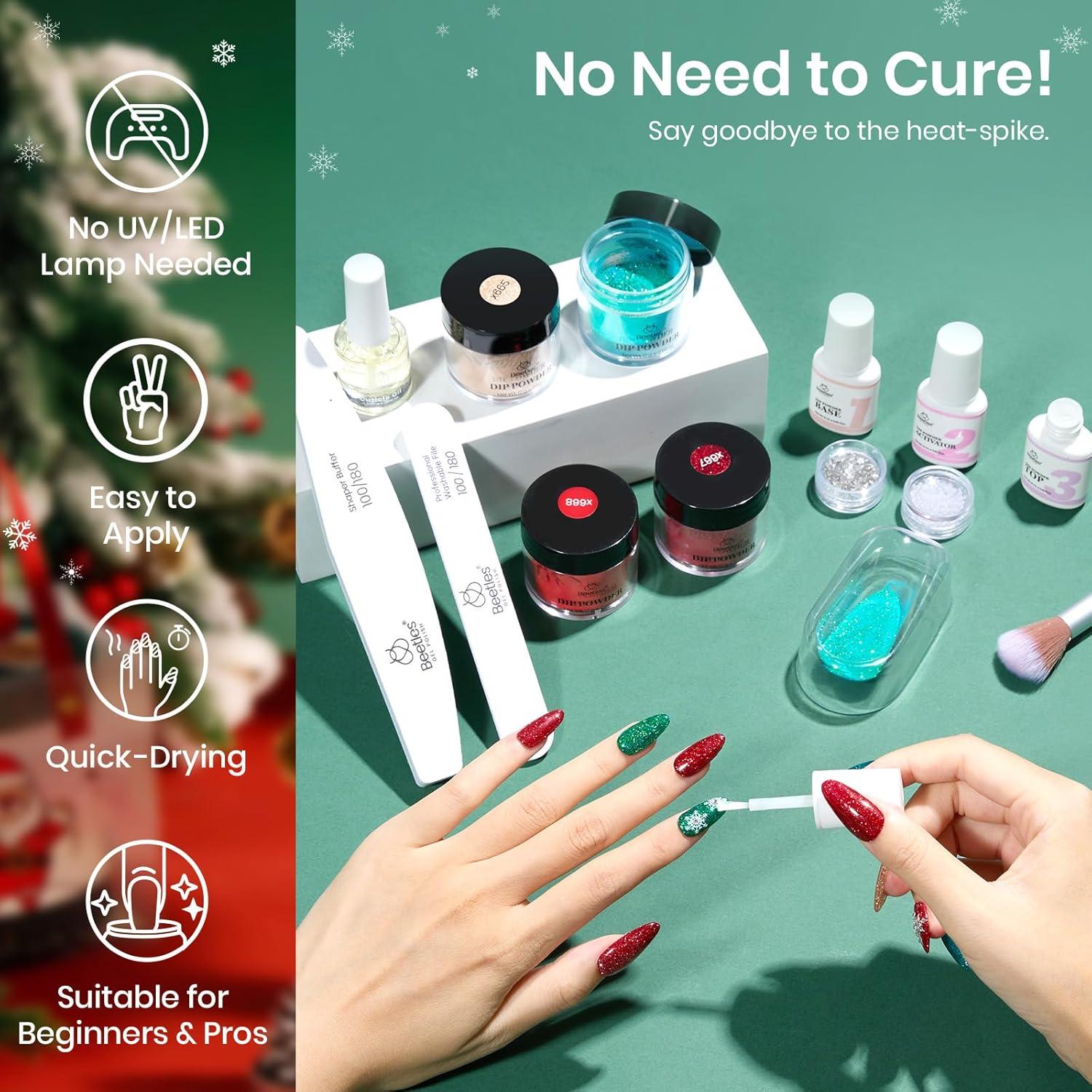 imageBeetles Dip Powder Nail Kit Starter Set Fall Winter Brown Nude Skin Glitter Dipping Powder with Liquid and Tools for French Nail Art Easy DIY Home Manicure or Salon Use Espresso Glow CollectionMerry Sparkle