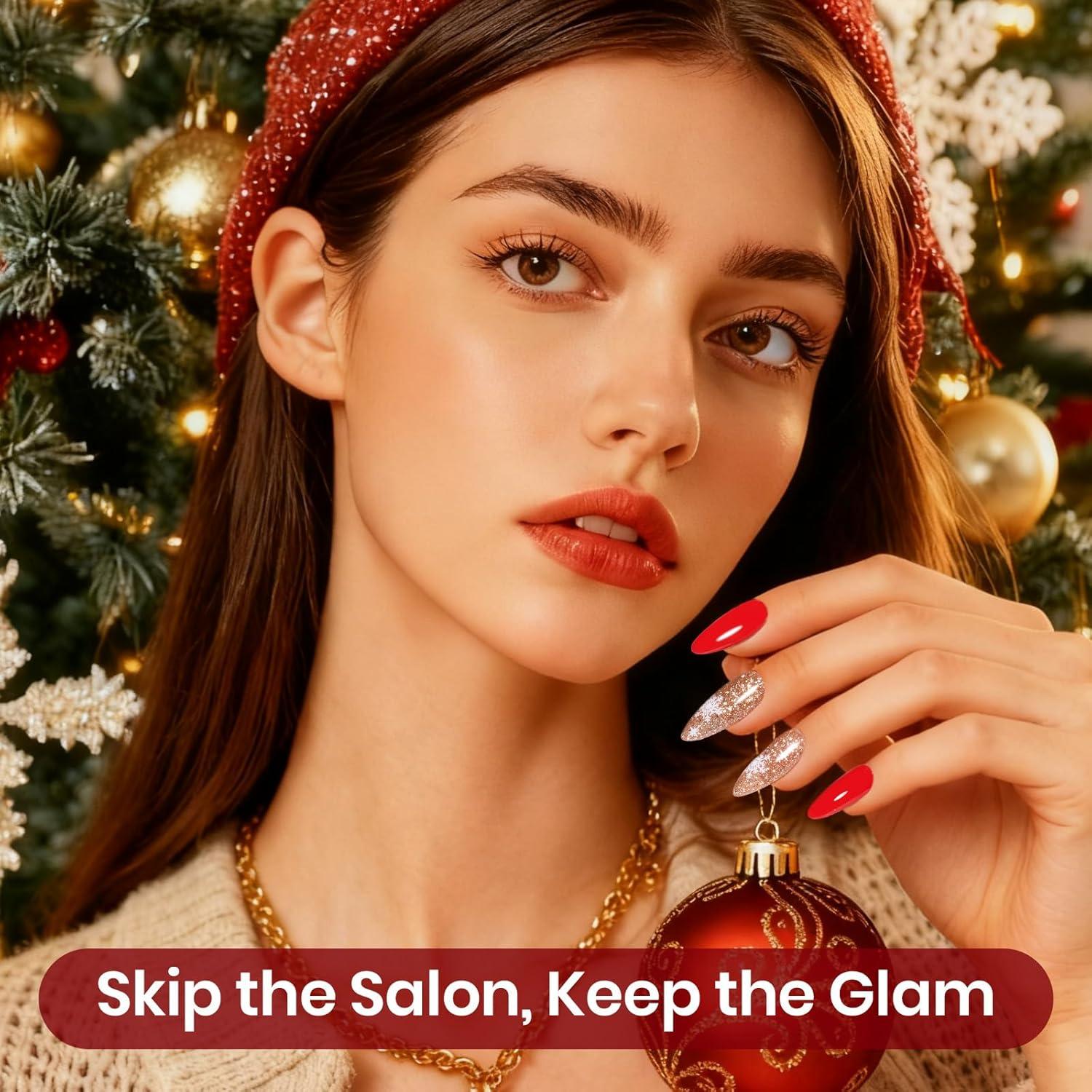 imageBeetles Dip Powder Nail Kit Starter Set Fall Winter Brown Nude Skin Glitter Dipping Powder with Liquid and Tools for French Nail Art Easy DIY Home Manicure or Salon Use Espresso Glow CollectionMerry Sparkle