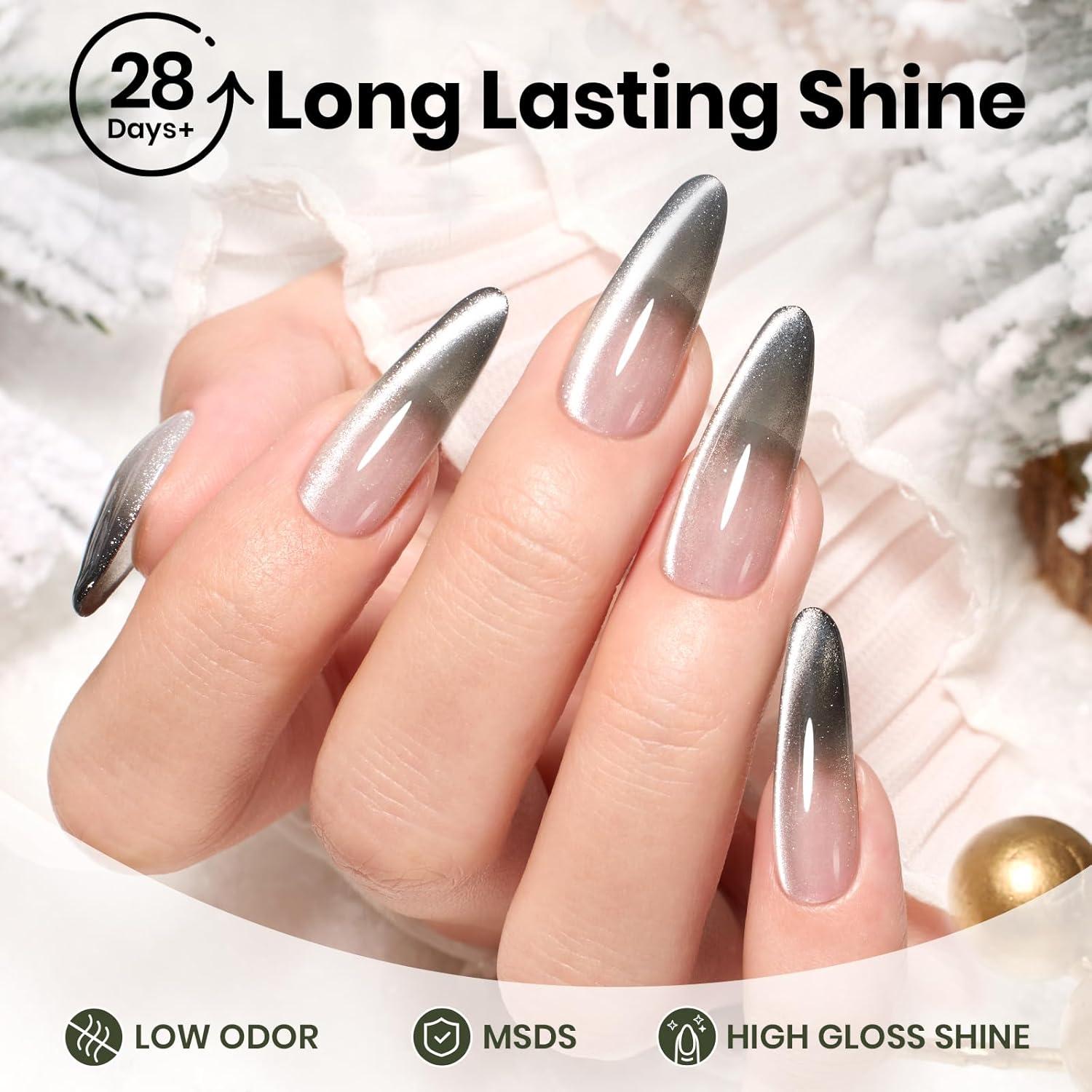 imageBeetles Galaxy Wish Silver Cat Eye Gel Nail Polish  15ML Christmas Silver Glitter Cat Eye Gel Polish with Magnet Soak Off UV Velvet Nail Polish Salon DIY Manicure Winter Gift for Women000Galaxy Wish