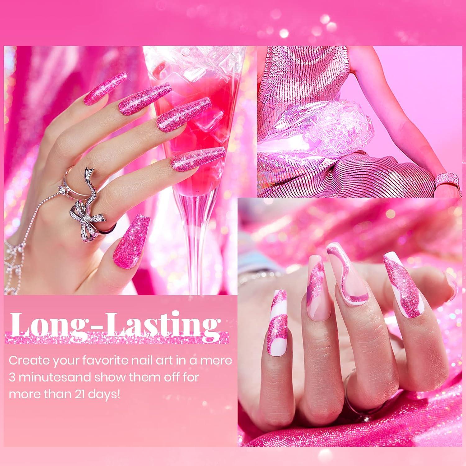 imageBeetles Galaxy Wish Silver Cat Eye Gel Nail Polish  15ML Christmas Silver Glitter Cat Eye Gel Polish with Magnet Soak Off UV Velvet Nail Polish Salon DIY Manicure Winter Gift for Women31Hot Pink Glitter