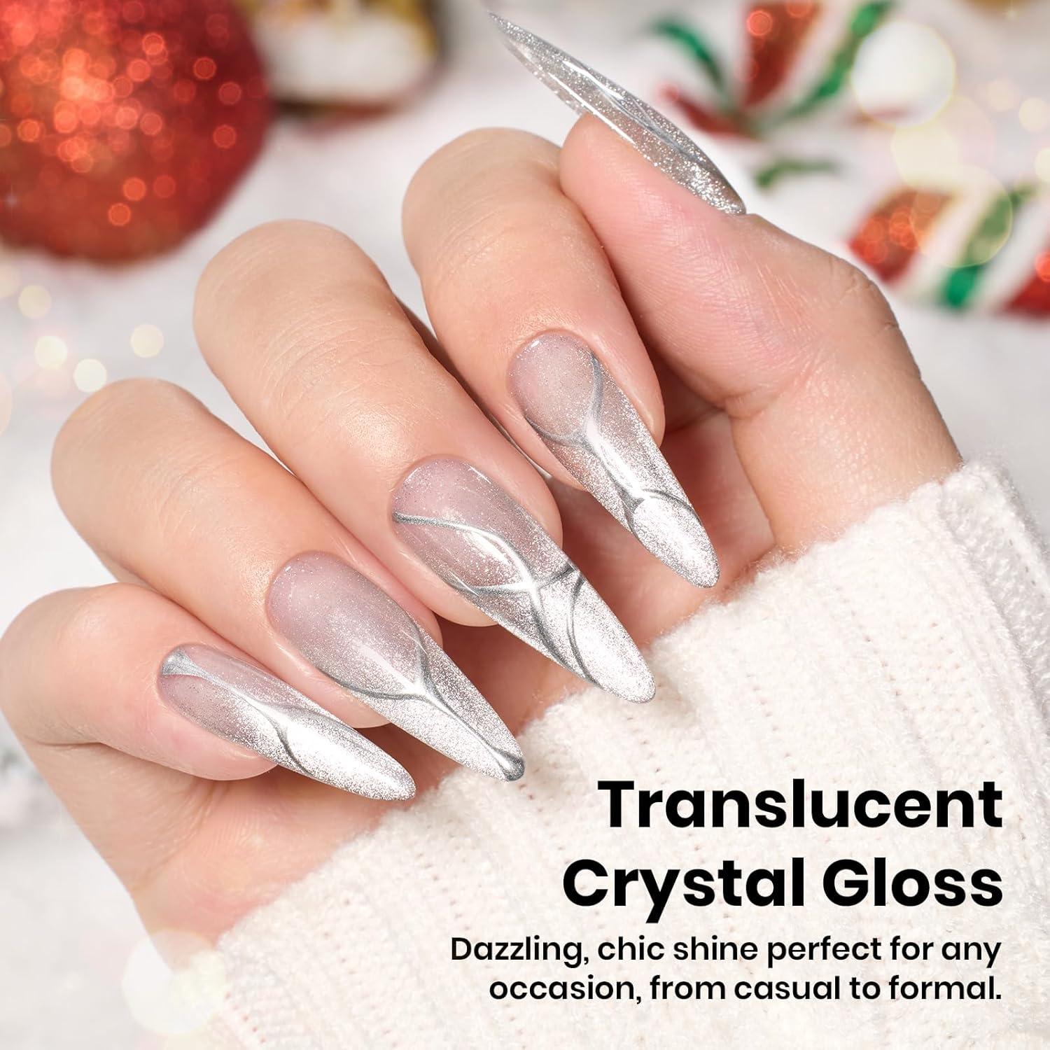 imageBeetles Galaxy Wish Silver Cat Eye Gel Nail Polish  15ML Christmas Silver Glitter Cat Eye Gel Polish with Magnet Soak Off UV Velvet Nail Polish Salon DIY Manicure Winter Gift for Women000Galaxy Wish