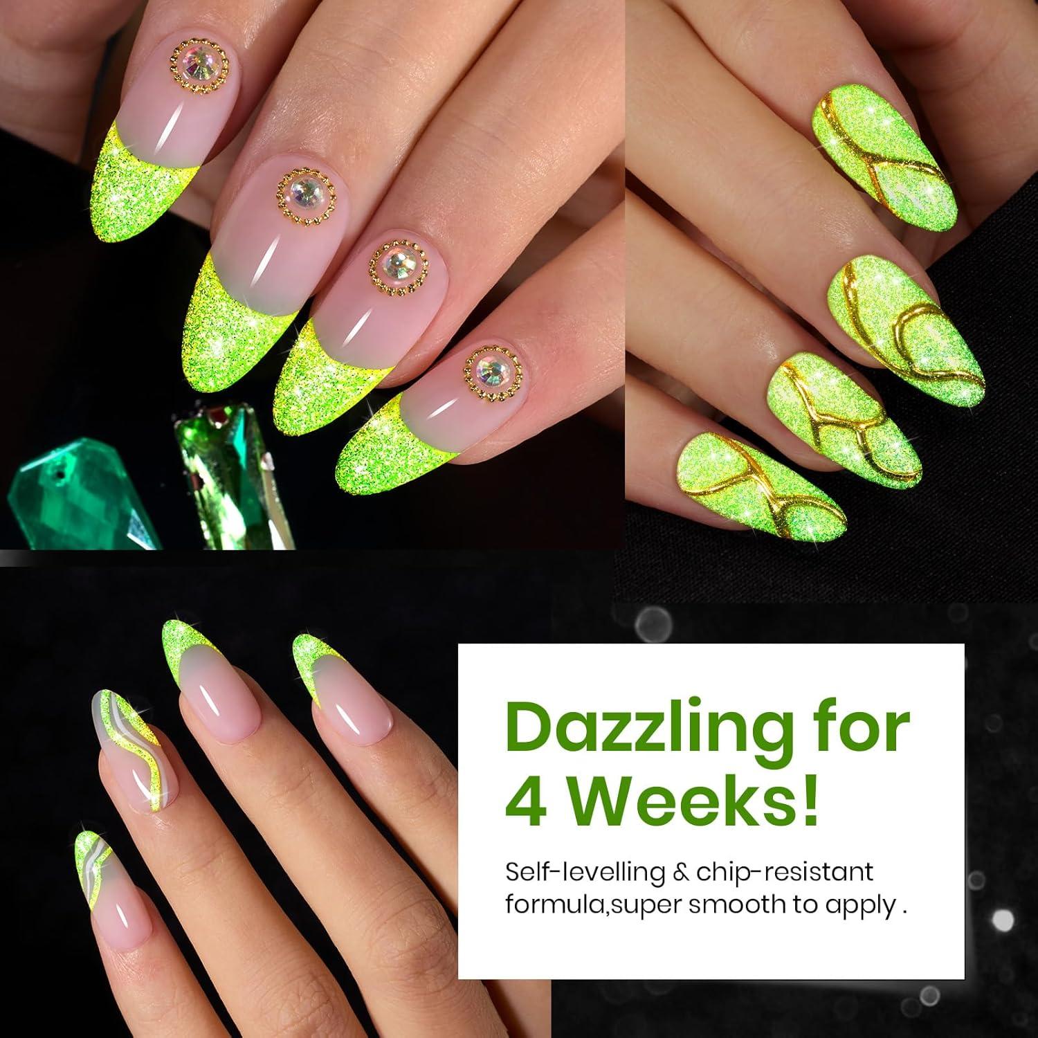 imageBeetles Galaxy Wish Silver Cat Eye Gel Nail Polish  15ML Christmas Silver Glitter Cat Eye Gel Polish with Magnet Soak Off UV Velvet Nail Polish Salon DIY Manicure Winter Gift for Women132Lime Shock