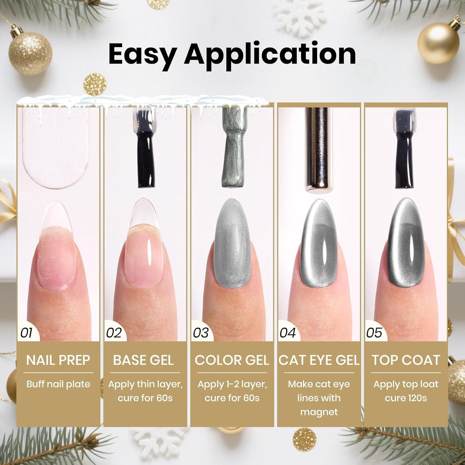 imageBeetles Galaxy Wish Silver Cat Eye Gel Nail Polish  15ML Christmas Silver Glitter Cat Eye Gel Polish with Magnet Soak Off UV Velvet Nail Polish Salon DIY Manicure Winter Gift for Women000Galaxy Wish