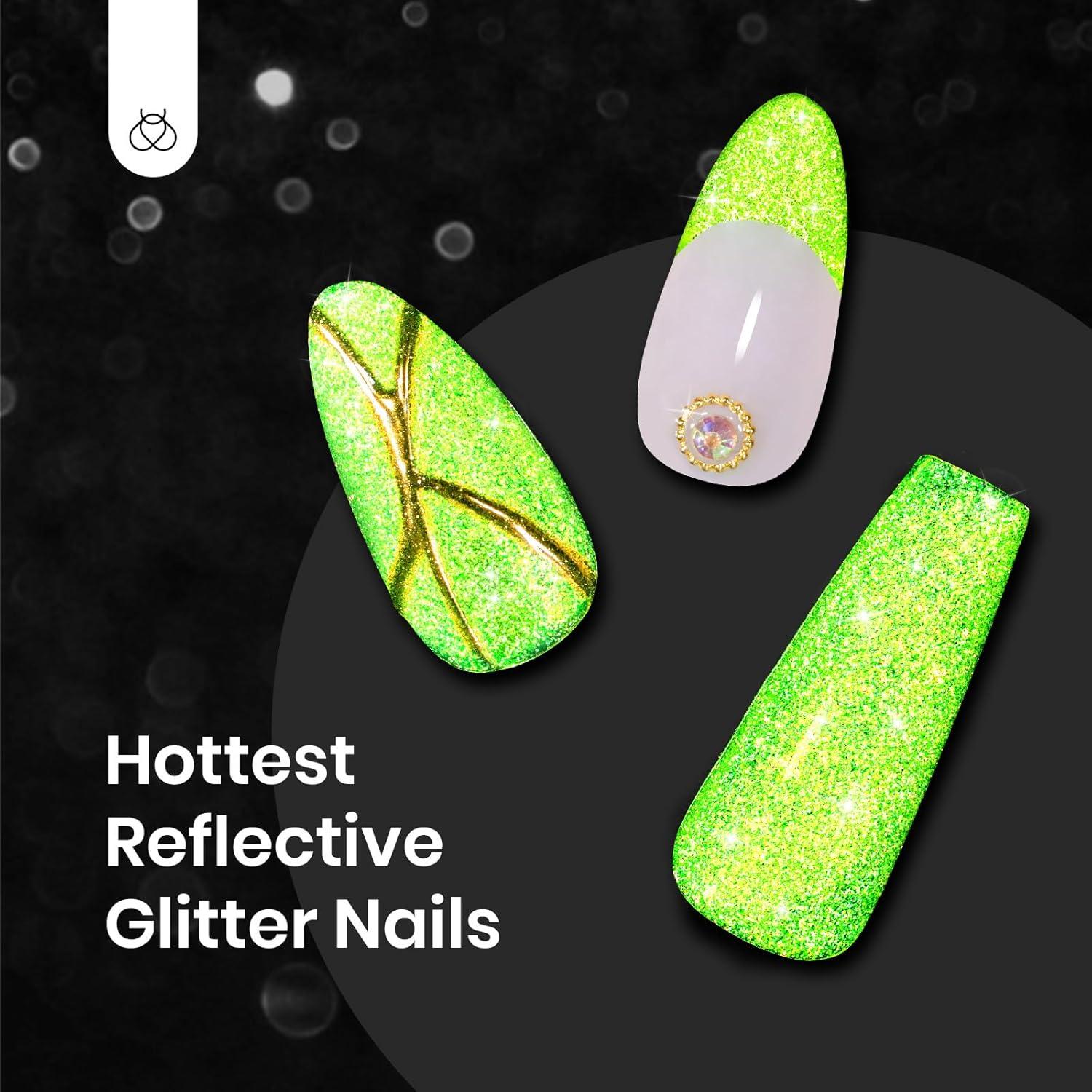 imageBeetles Galaxy Wish Silver Cat Eye Gel Nail Polish  15ML Christmas Silver Glitter Cat Eye Gel Polish with Magnet Soak Off UV Velvet Nail Polish Salon DIY Manicure Winter Gift for Women132Lime Shock