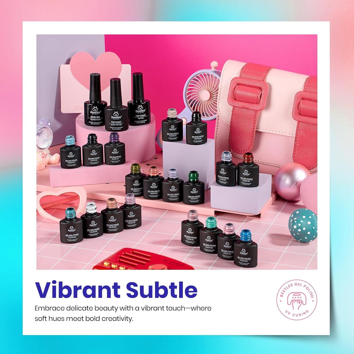 imageBeetles Gel Nail Polish Set 23pcs Gel Polish Kit 20 Colors Green Blue Pink Purple Uv Gel Polish with Base Top Coat Beetles Nail Stamp 3Pcs Silicone French Tip Nail Stamp Kit with Replacement Nail