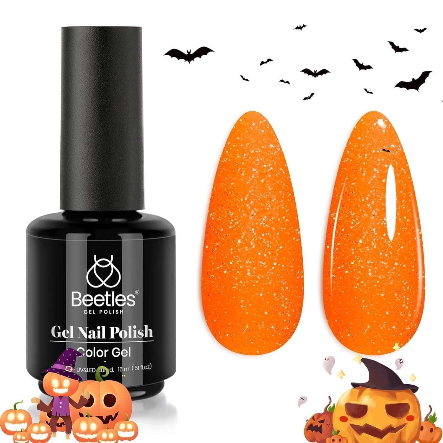 imageBeetles Halloween Gel Nail Polish  Luminous Orange Glow in the Dark Gel Polish Soak Off Uv LED Nail Lamp Halloween Nail Art Manicure Salon DIY Home 05Oz000Luminous Orange