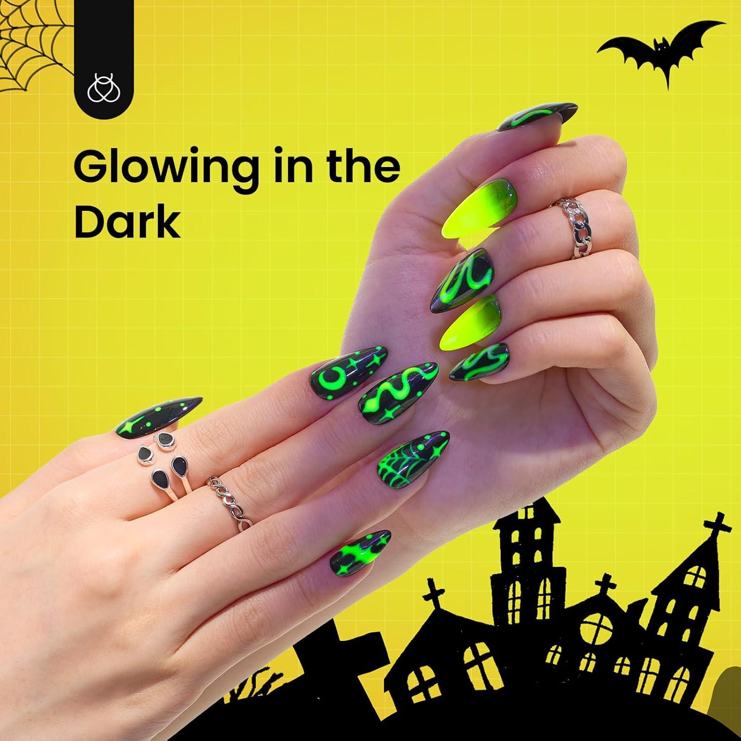 imageBeetles Halloween Gel Nail Polish  Luminous Orange Glow in the Dark Gel Polish Soak Off Uv LED Nail Lamp Halloween Nail Art Manicure Salon DIY Home 05Oz00Luminous Yellow